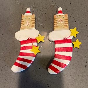 2 vintage wooden cat ornaments